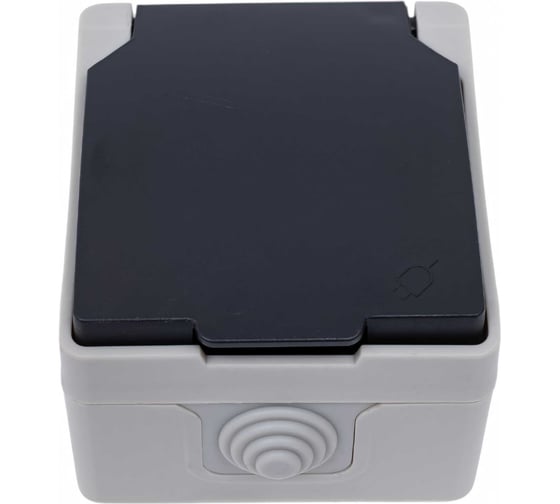 Розетка ARTSUN одинарная с крышкой (накладная) (PC-поликарбонат) PRO SO 16 -1Е-W/B