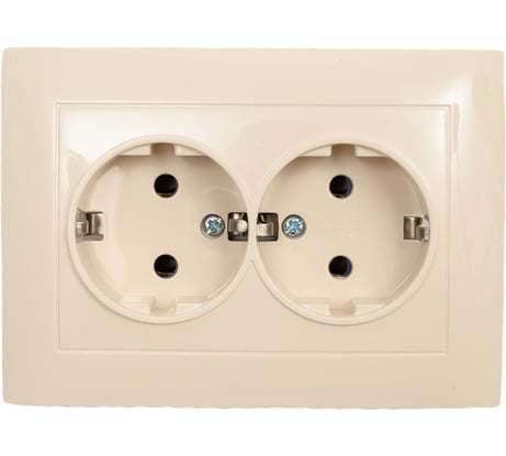 Розетка ARTSUN керамическая двойная с заземлением (встраиваемая) слоновая кость С/З STANDART 01-0204-02