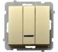 Выключатель Ospel Sonata, 3-клавишный, с подсветкой, без рамки, шампанский золотой LP-13RS/m/39