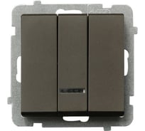 Выключатель Ospel Sonata, 3-клавишный, с подсветкой, без рамки, шоколадный металлик LP-13RS/m/40