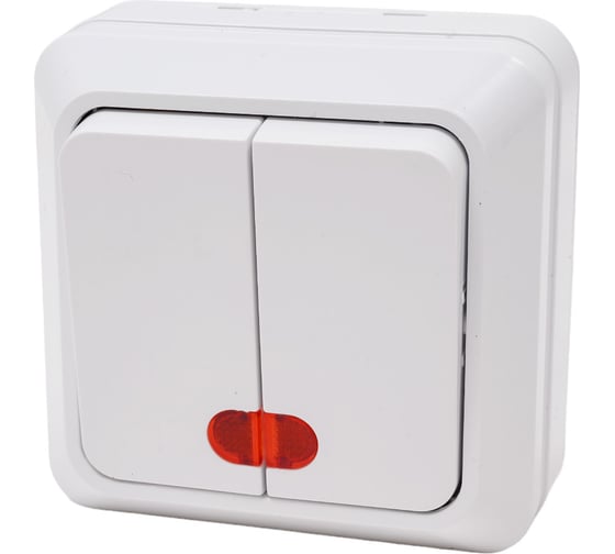 Выключатель двухклавишный ARTSUN с индикатором накладной BASIC SW 10-2B-W