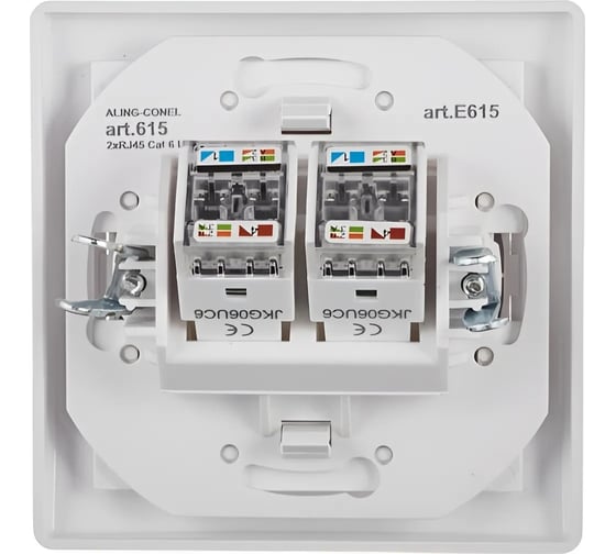 Розетка компьютерная двойная Aling-conel PRESTIGE с Keystone модулями 2хRJ45 кат.6 UTP белая (арт. ) 615.00
