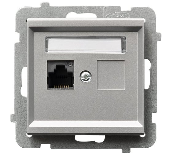 Компьютерная розетка Ospel Sonata 1-я, категория 5e, RJ-45, без рамки, матовое серебро GPK-1R/K/m/38 1