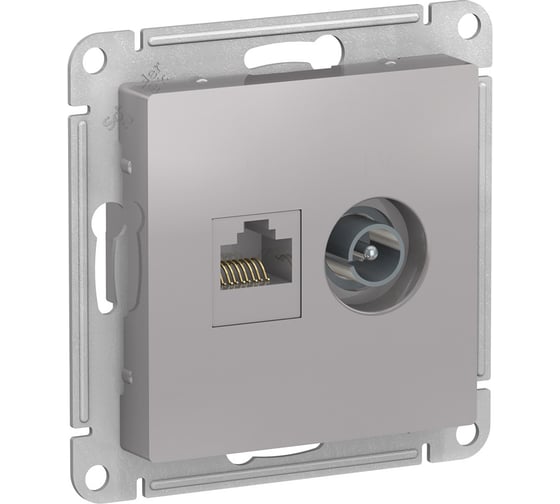 Розетка Systeme Electric (Schneider Electric) Atlasdesign двойная комп+ТВ, RJ45+TV, кат.5E, алюминий ATN000389