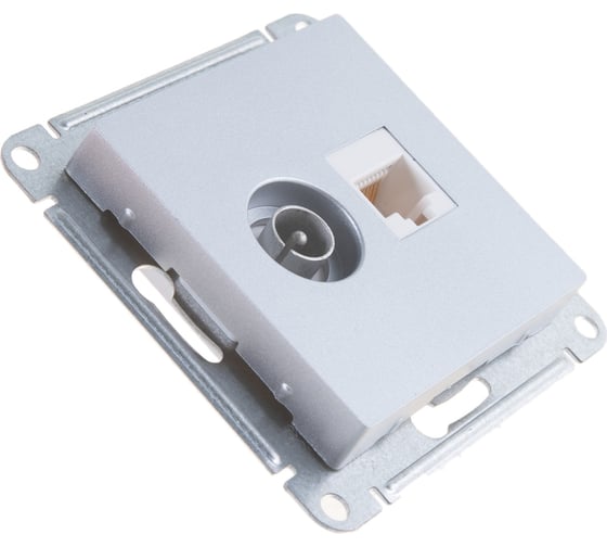 Двойная компьютерная+ТВ розетка Systeme Electric ATLASDESIGN RJ45+TV, категория 5E, АЛЮМИНИЙ ATN000389