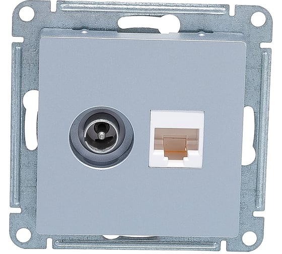 Двойная компьютерная+ТВ розетка Systeme Electric ATLASDESIGN RJ45+TV, категория 5E, АЛЮМИНИЙ ATN000389