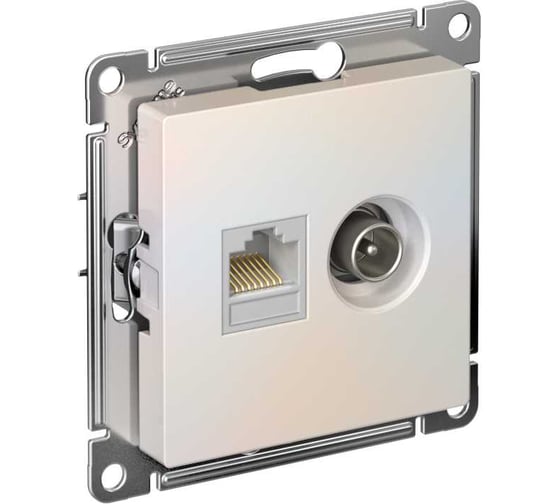 Двойная компьютерная+ТВ розетка Systeme Electric ATLASDESIGN RJ45+TV, категория 5E, ЖЕМЧУГ ATN000489 1