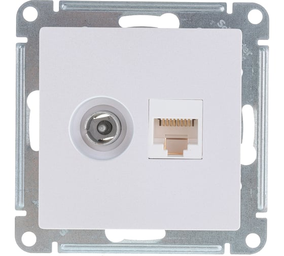 Двойная компьютерная+ТВ розетка Systeme Electric ATLASDESIGN RJ45+TV, категория 5E, ЖЕМЧУГ ATN000489