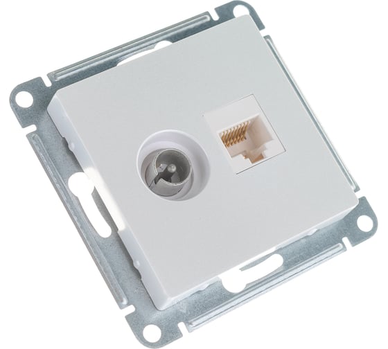 Двойная компьютерная+ТВ розетка Systeme Electric ATLASDESIGN RJ45+TV, категория 5E, ЖЕМЧУГ ATN000489