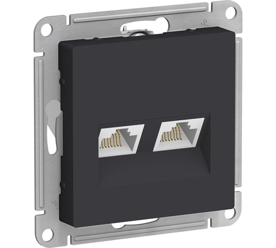 Розетка Systeme Electric (Schneider Electric) ATLASDESIGN двойная компьютерная RJ45+RJ45, кат.5E, карбон ATN001085