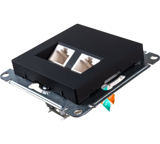 Двойная компьютерная розетка Systeme Electric ATLASDESIGN RJ45+RJ45, категория 5E, КАРБОН ATN001085