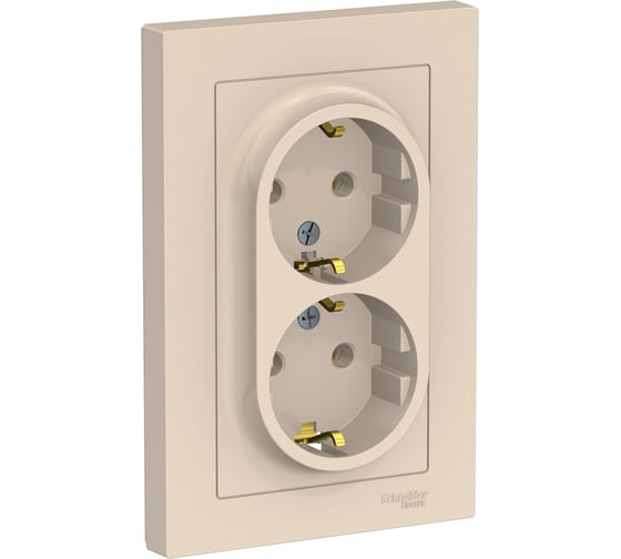 Двойная розетка Systeme Electric ATLASDESIGN с заземлением, 16А, БЕЖЕВЫЙ ATN000224