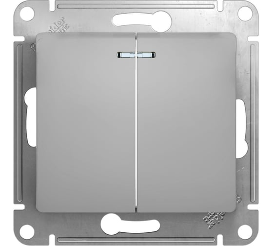 2-клавишный выключатель Systeme Electric GLOSSA с подсветкой, 10АХ, АЛЮМИНИЙ GSL000353