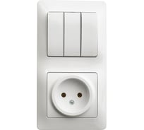 Блок розетка + 3-клавишный выключатель Systeme Electric GLOSSA БЕЛЫЙ GSL000176