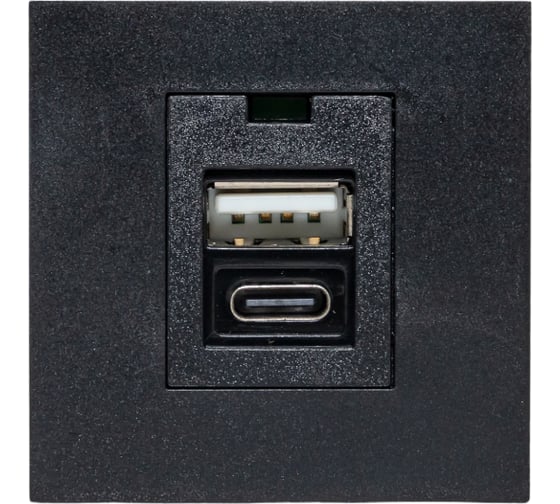 Розетка EKF USB A+C, 2.1А, 2 гнезда, без индикатора, черная, матовая E2MR2B-21USB-10-AC