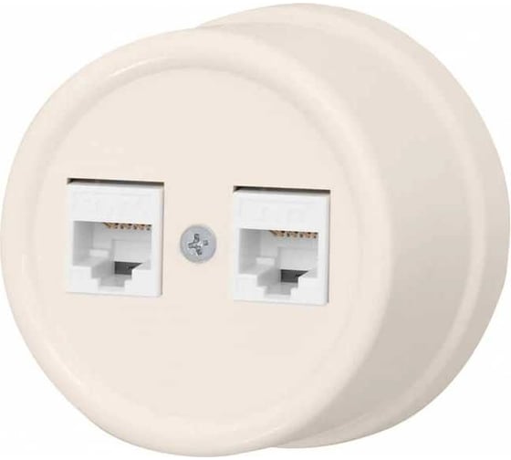 Розетка RJ45 Bironi информационная двойная, керамика, цвет Песочное золото B1-302-04