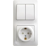 Блок розетка с заземлением со шторками + 2 клавишный выключатель Systeme Electric GLOSSA БЕЛЫЙ GSL000174