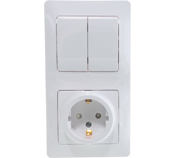 Блок розетка с заземлением со шторками + 2 клавишный выключатель Systeme Electric GLOSSA БЕЛЫЙ GSL000174