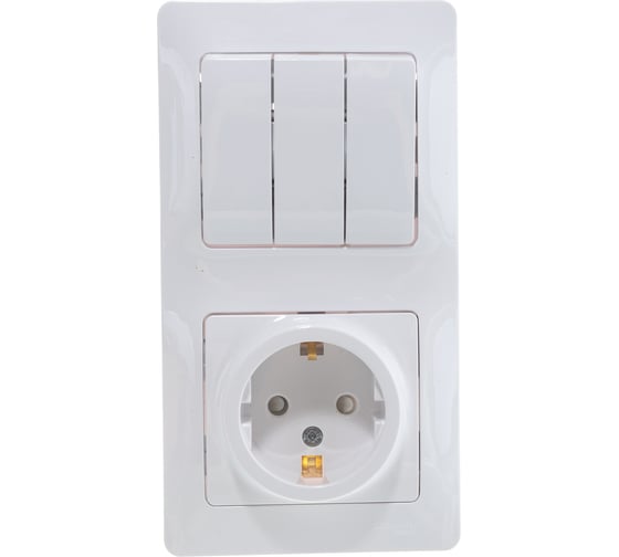 Блок розетка с заземлением со шторками + 3-клавишный выключатель Systeme Electric GLOSSA БЕЛЫЙ GSL000178
