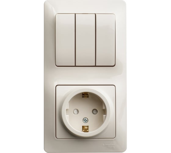 Блок розетка с заземлением со шторками+ 3-клавишный выключатель Systeme Electric GLOSSA БЕЖЕВЫЙ GSL000278