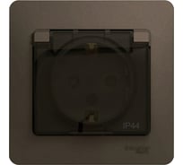 Розетка Systeme Electric GLOSSA с заземлением, со шторками, с крышкой, 16А IP44, ШОКОЛАД GSL000848