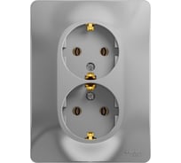 Розетка Systeme Electric (Schneider Electric) GLOSSA двойная с заземлением, 16А, алюминий GSL000324