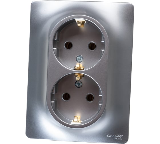 Двойная розетка Systeme Electric GLOSSA с заземлением, 16А, АЛЮМИНИЙ GSL000324