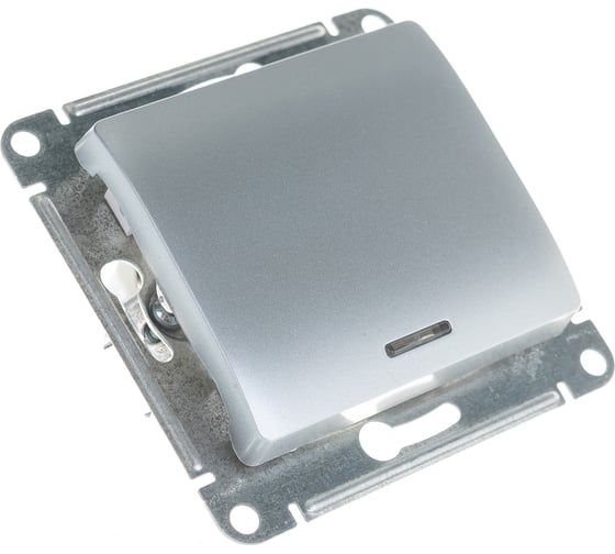 1-клавишный выключатель Systeme Electric GLOSSA 10AX с подсветкой алюминий GSL000313