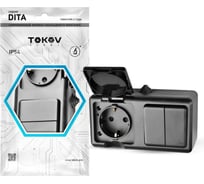 Блок розетка + 2-клавишный выключатель TOKOV ELECTRIC ОП Dita розетка 16А 250В с заземлением + 2-клавишный выключатель 10А, IP54, карбон TKL-DT-V2RZ-C14-IP54