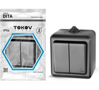 2-клавишный выключатель TOKOV ELECTRIC ОП Dita IP54, 10А, 250В, карбон TKL-DT-V2-C14-IP54