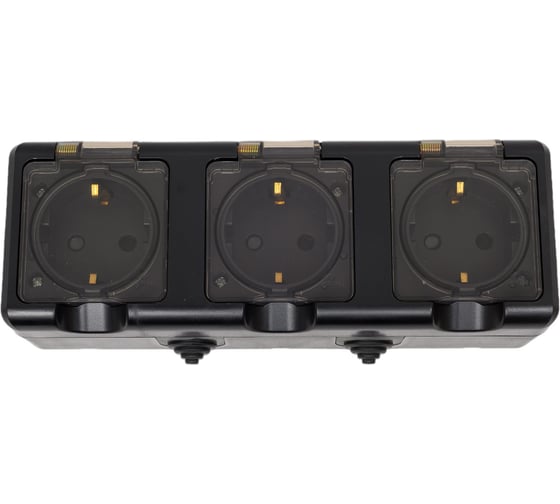 3-местная розетка TOKOV ELECTRIC  ОП Dita 16А, IP54, 250В, с заземлением, с прозрачной крышкой, карбон TKL-DT-R3Z-C14T-IP54 1