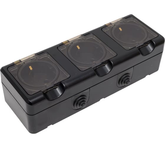 3-местная розетка TOKOV ELECTRIC  ОП Dita 16А, IP54, 250В, с заземлением, с прозрачной крышкой, карбон TKL-DT-R3Z-C14T-IP54