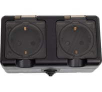 2-местная розетка TOKOV ELECTRIC  ОП Dita 16А, IP54, 250В, с заземлением, с прозрачной крышкой, карбон TKL-DT-R2Z-C14T-IP54