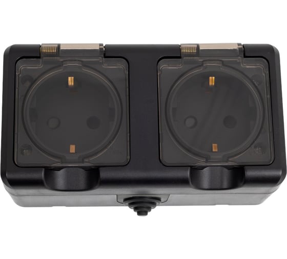 2-местная розетка TOKOV ELECTRIC  ОП Dita 16А, IP54, 250В, с заземлением, с прозрачной крышкой, карбон TKL-DT-R2Z-C14T-IP54 1