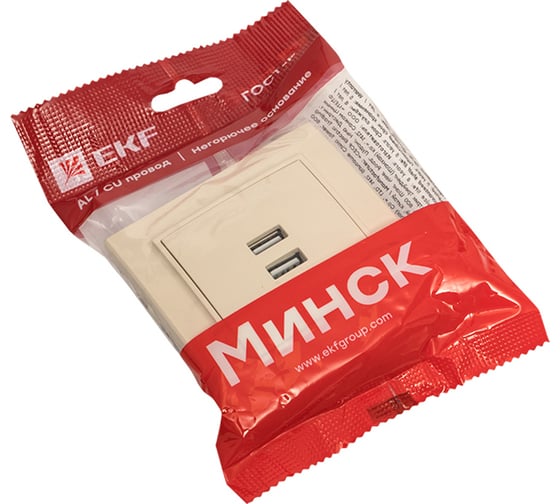 2-местная розетка USB EKF Минск СП 2,1А бежевая ERR-2USB-200