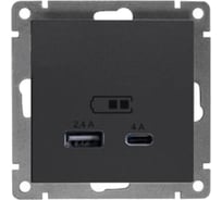 Розетка USB UNIVersal Type-A (2,4А) + Type-C (4А) серия "Афина" с/у, графит (еврослот) А0059-Gr