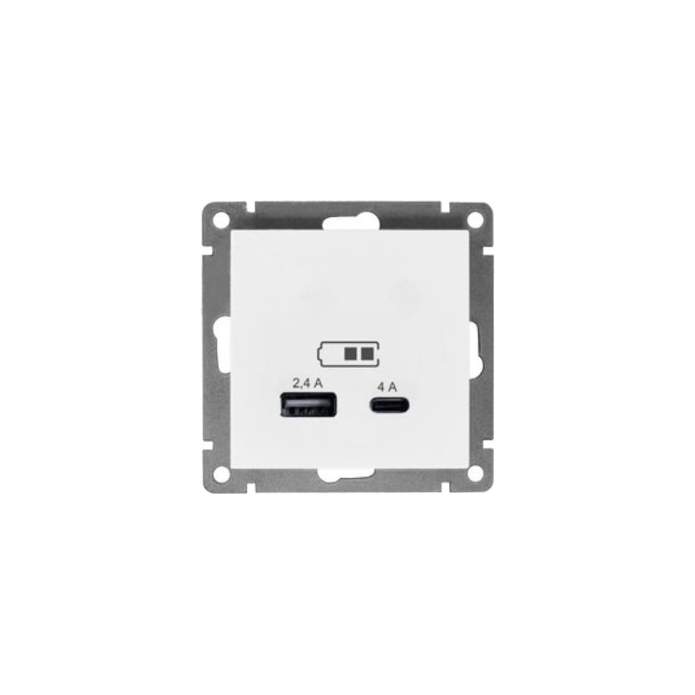 РозеткаUSBUNIVersalType-A(2,4А)+Type-C(4А)серия"Афина"с/у,белая(еврослот)А0059