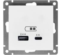 Розетка USB UNIVersal Type-A (2,4А ) + Type-C (4А) серия "Афина" с/у, белая (еврослот) А0059