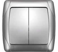 Выключатель UNIVersal двухклавишный серия "Маргарита", с/у, 10А, 220В, серебро (еврослот) М0023-S