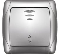 Выключатель UNIVersal проходной одноклавишный с подсветкой серия "Маргарита", с/у, 10А, 220В, серебро (еврослот) М0125-S