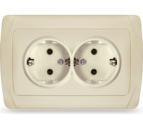 Розетка UNIVersal двухместная серия "Маргарита" с/з, с/у, 16А, 220В, слоновая кость (ivory) (еврослот) М0128-I
