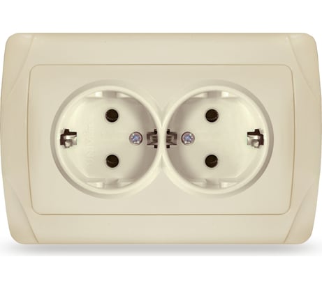 Розетка UNIVersal двухместная серия "Маргарита" с/з, с/у, 16А, 220В, слоновая кость (ivory) (еврослот) М0128-I