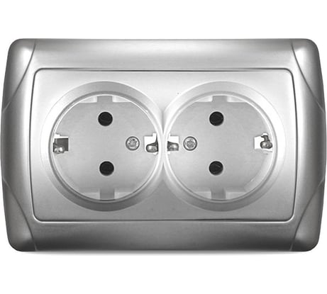 Розетка UNIVersal двухместная серия "Маргарита" с/з, с/у, 16А, 220В, серебро (еврослот) М0128-S