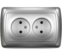 Розетка UNIVersal двухместная серия "Маргарита" б/з, с/у, 16А, 220В, серебро (еврослот) М0102-S
