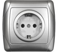 Розетка UNIVersal одноместная серия "Маргарита" с/з, с/у, 16А, 220В, серебро (еврослот) М0028-S