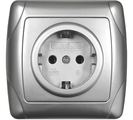 Розетка UNIVersal одноместная серия "Маргарита" с/з, с/у, 16А, 220В, серебро (еврослот) М0028-S