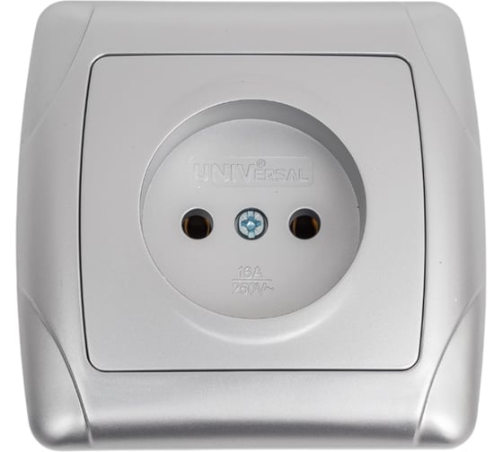 Розетка UNIVersal одноместная серия "Маргарита" б/з, с/у, 16А, 220В, серебро (еврослот) М0022-S 1