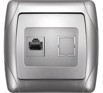 Розетка UNIVersal компьютерная одноместная серия "Маргарита",с/у, 1А, RJ45, серебро (еврослот) М0035-S