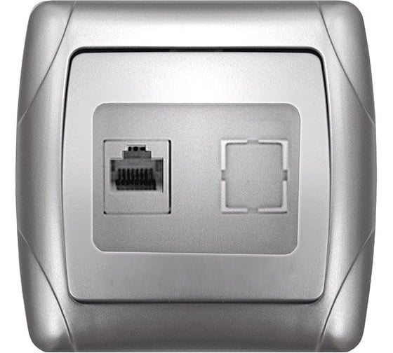 Розетка UNIVersal компьютерная одноместная серия "Маргарита",с/у, 1А, RJ45, серебро (еврослот) М0035-S 1