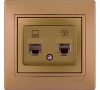 Розетка компьютер+телефон Lezard MIRA золотистый металлик, со вставкой 701-1313-143